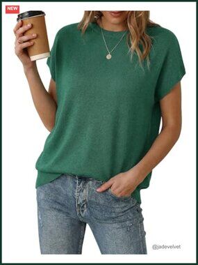Wool Blend Oversized Batwing Short Sleeve Sweater Dressy Casual Teal